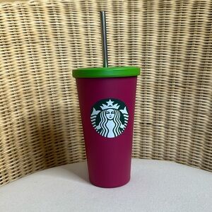 Genuine Starbucks Pink & Green Grande Cold  Tumbler & Stainless Steel Straw